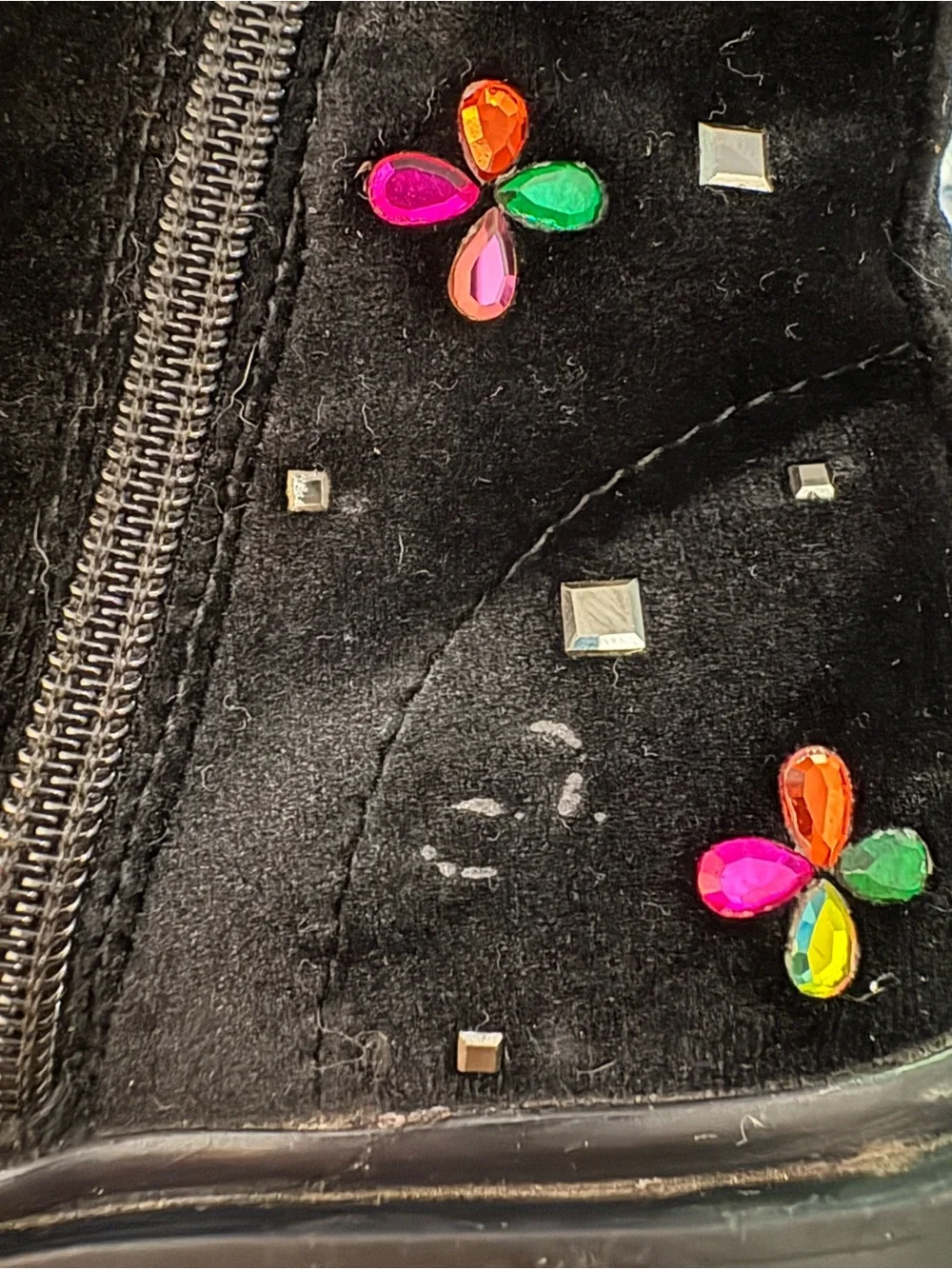 Betsey Johnson Kids Embry Black Velvet Easy On and Off Combat Boots Size 13 M